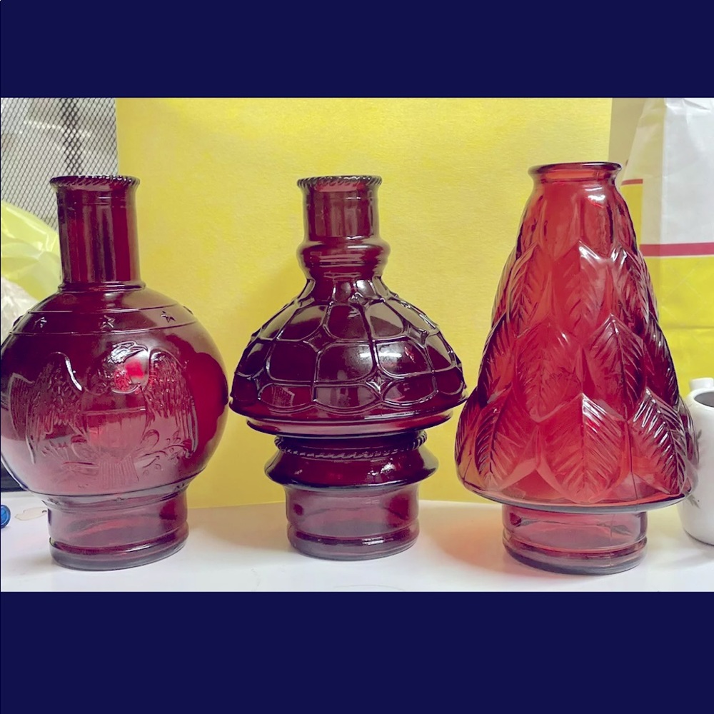 3 Collectible Vintage Wheaton Ruby Red Glass Bottles